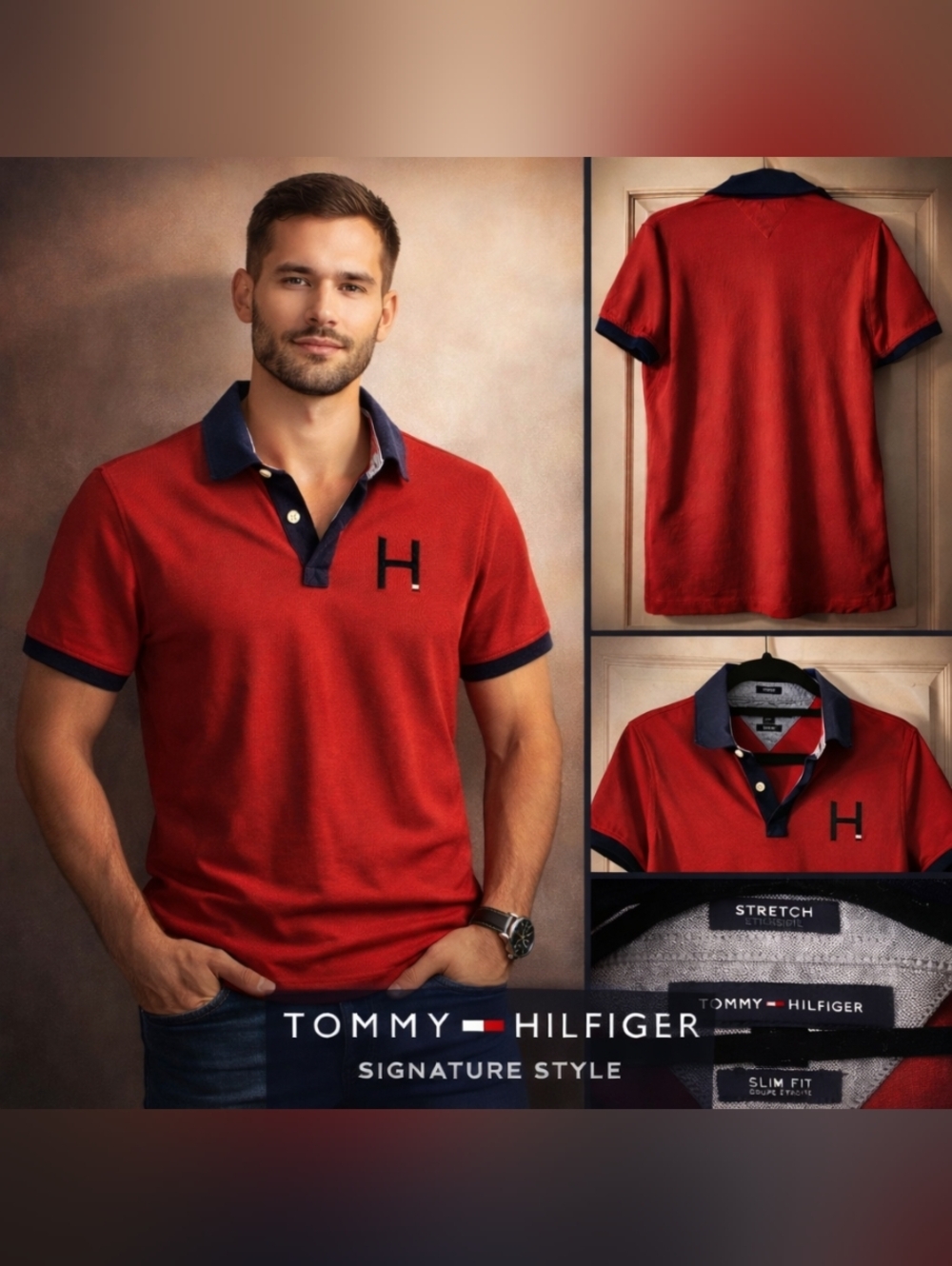 Tommy Hilfiger Red Slim Fit Stretch Polo 🔥 Classic Edge, Clean Fit!